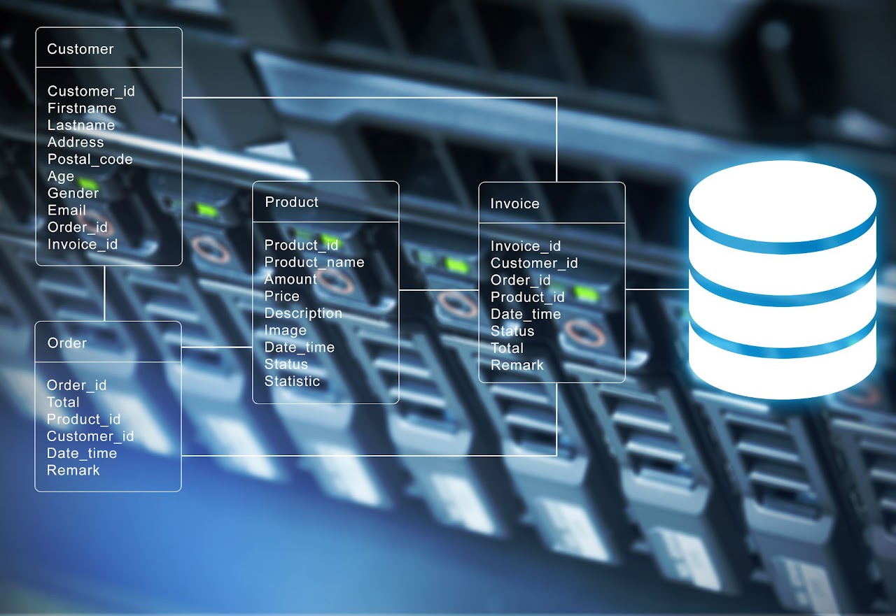 Server Rack and Database Illustration